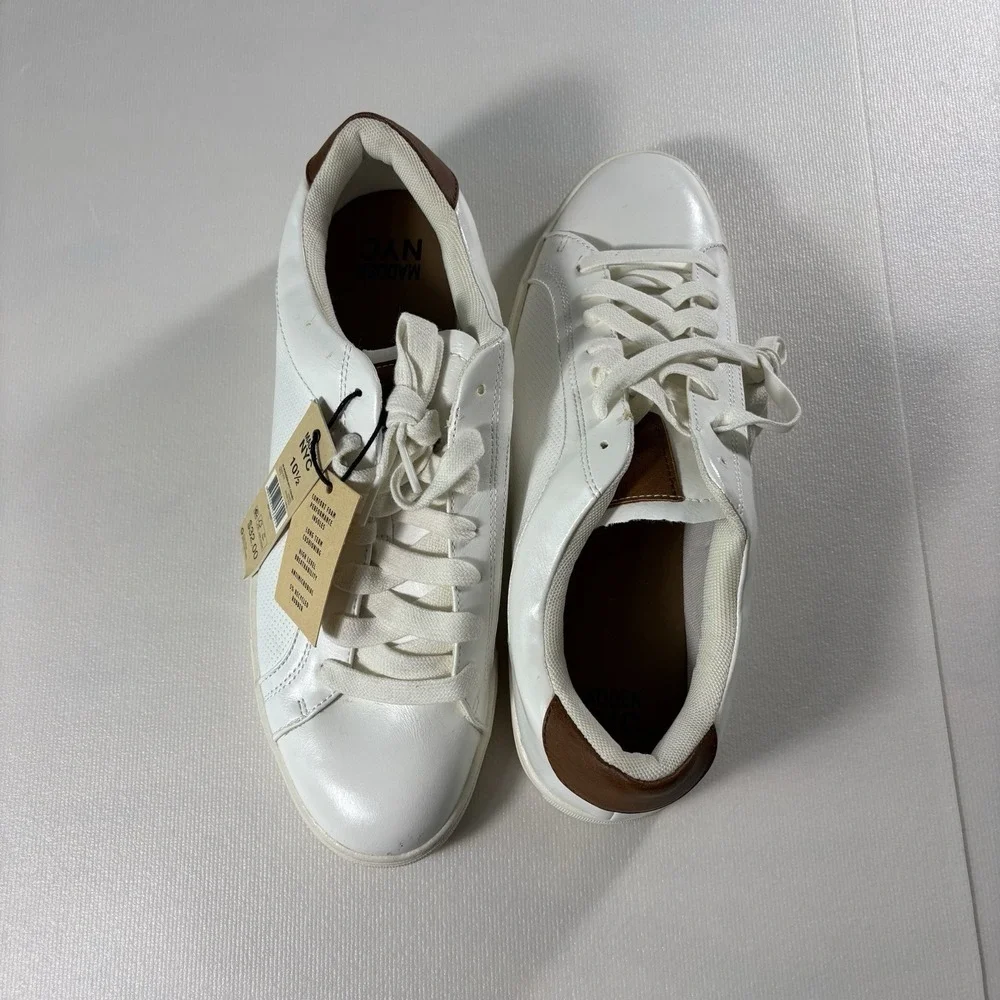 Madden NYC Court White Brown Low Top Sneakers Women's Size 10.5 Lace Up Shoes
